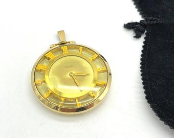 Rare Waltham 14k Gold Filled Skeleton Pendant Pocket Watch Mechanical‎ Movement Antique 1919 Waltham Decorated With 14k Solid Gold 12s  main image 4