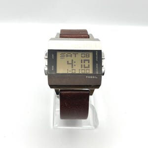 Fossil JR-9120 Big Tic Digital Watch Stainless Steel Brown Leather Strap Retro image 1