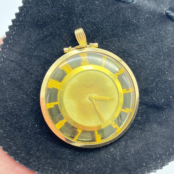 Rare Waltham 14k Gold Filled Skeleton Pendant Pocket Watch Mechanical‎ Movement Rare Waltham 14k Gold Filled Skeleton Pendant Pocket Watch  main image 2