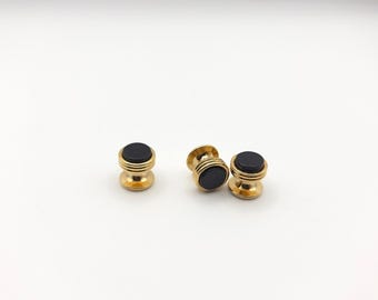 Vintage Gold Tone Tuxedo Shirt Studs with Black Onyx Style Inlay (Set of 3)