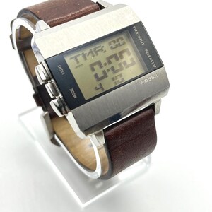 Fossil JR-9120 Big Tic Digital Watch Stainless Steel Brown Leather Strap Retro image 7
