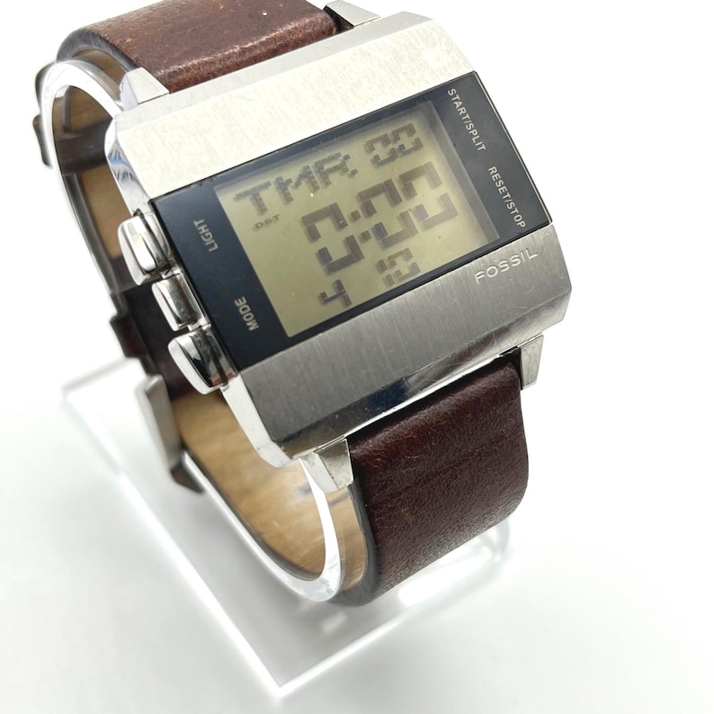 Fossil JR-9120 Big Tic Digital Watch Stainless Steel Brown Leather Strap Retro image 7