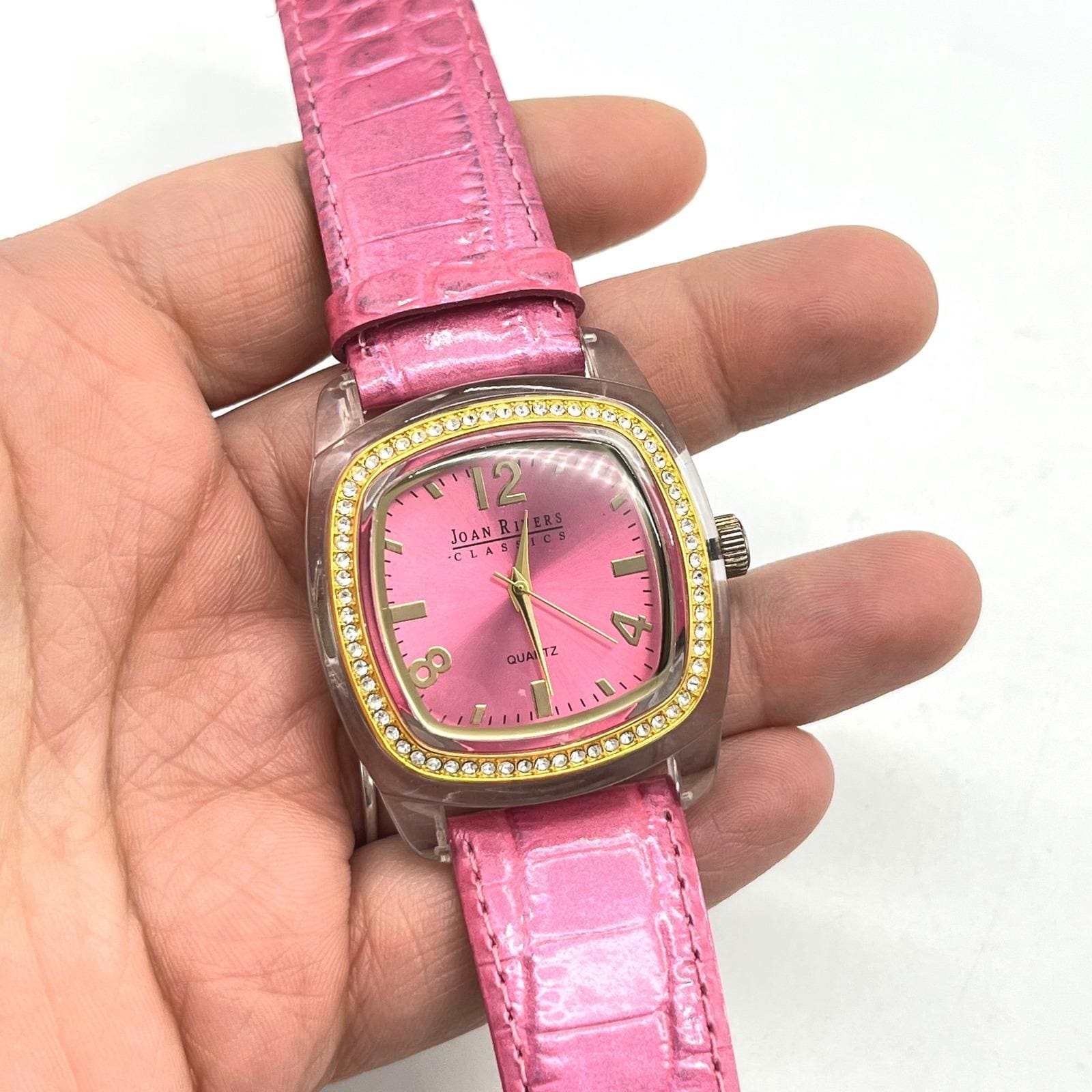 Joan Rivers Stainless Steel Back Genuine Leather Band Hot Pink Watch Joan Rivers Watch Classics Pink Leather Needs Serviced or  main image 4