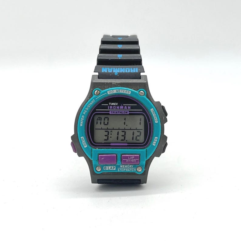 Vintage Timex Ironman Triathlon Indiglo Digital Watch Teal Purple 8 Lap 760 Bild 1