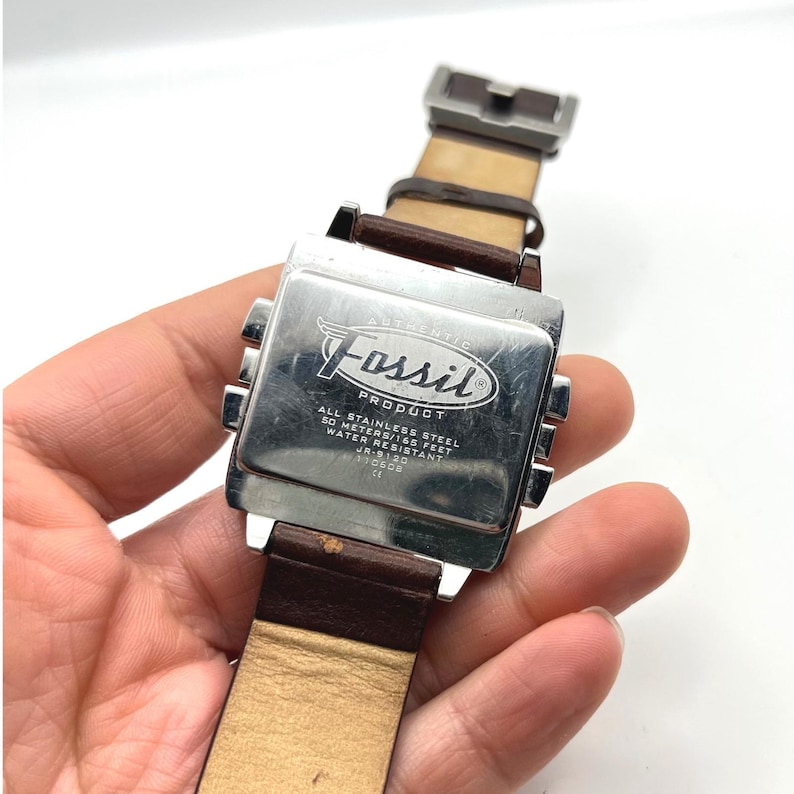 Fossil JR-9120 Big Tic Digital Watch Stainless Steel Brown Leather Strap Retro image 16