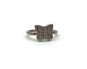 Pandora 925 Sterling Silver Butterfly Pave Crystal Ring Size 4.5 / 48