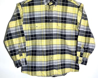Camisa vaquera vintage Wrangler de cuadros con botones, manga larga, color amarillo y gris, para hombre, talla 16.5