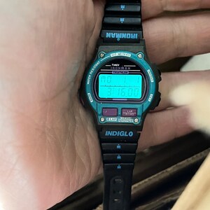 Vintage Timex Ironman Triathlon Indiglo Digital Watch Teal Purple 8 Lap 760 Bild 3