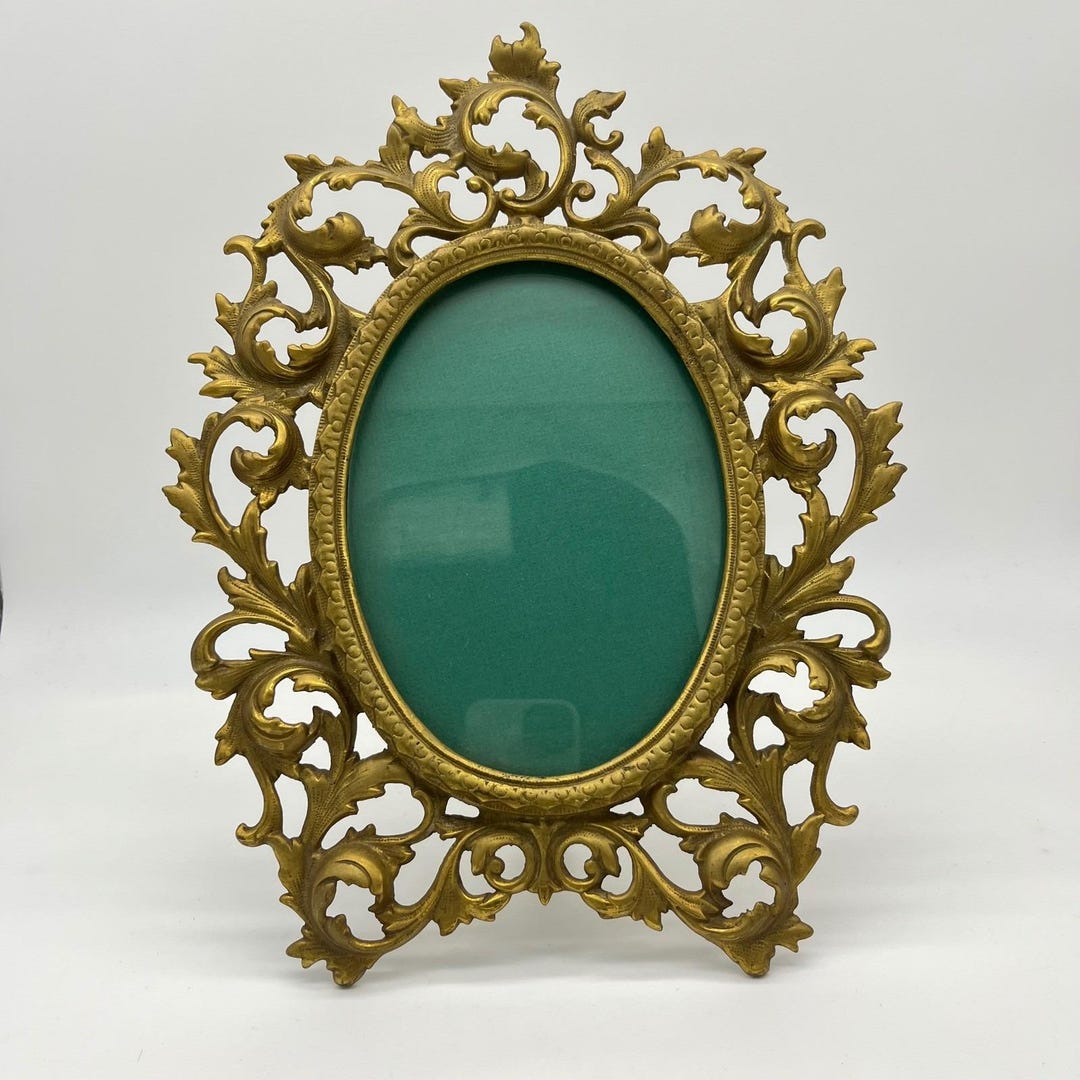 Ornate Gold Tone Metal Picture Frame Tabletop Vintage Oval Photo ...