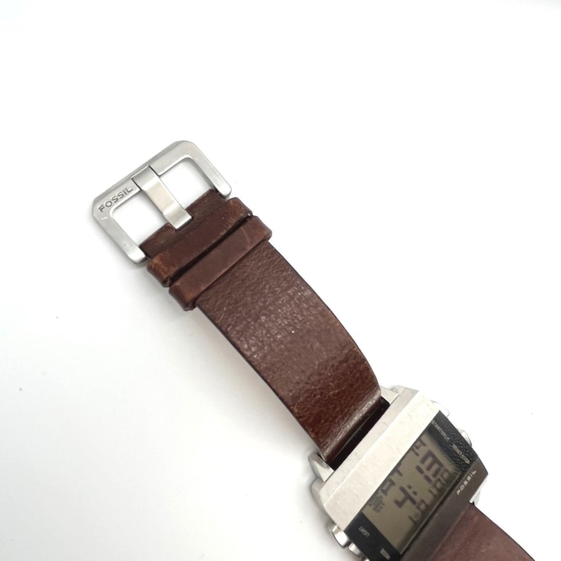Fossil JR-9120 Big Tic Digital Watch Stainless Steel Brown Leather Strap Retro image 13