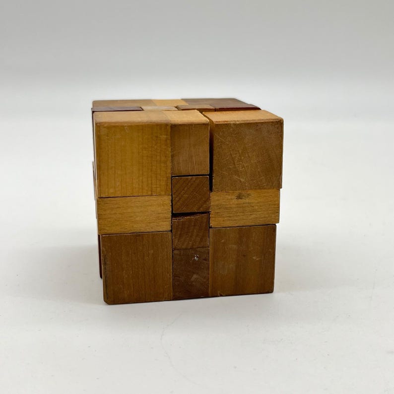 Vintage Wooden Burr Puzzle Brain Teaser Interlocking Cube 3D Puzzle Toy ...