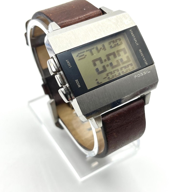 Fossil JR-9120 Big Tic Digital Watch Stainless Steel Brown Leather Strap Retro image 6