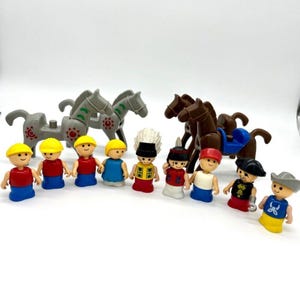 Vintage Playmobil Figures & Horses Lot - Western, Cowboy, Indian, Pirate