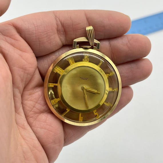 Rare Waltham 14k Gold Filled Skeleton Pendant Pocket Watch  display picture 3