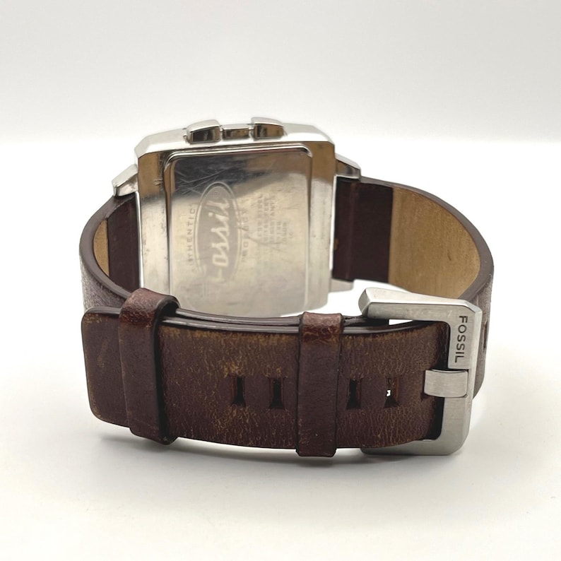 Fossil JR-9120 Big Tic Digital Watch Stainless Steel Brown Leather Strap Retro image 8