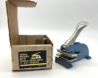 Vintage Ideal M1R Steel Desk Seal Embosser - 1" x 2" Insert, Original Box