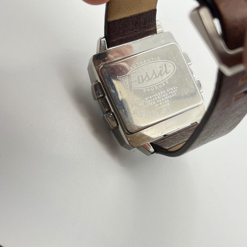 Fossil JR-9120 Big Tic Digital Watch Stainless Steel Brown Leather Strap Retro image 9