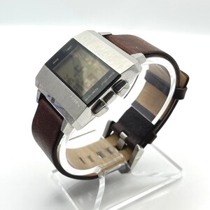 Fossil JR-9120 Big Tic Digital Watch Stainless Steel Brown Leather Strap Retro image 3