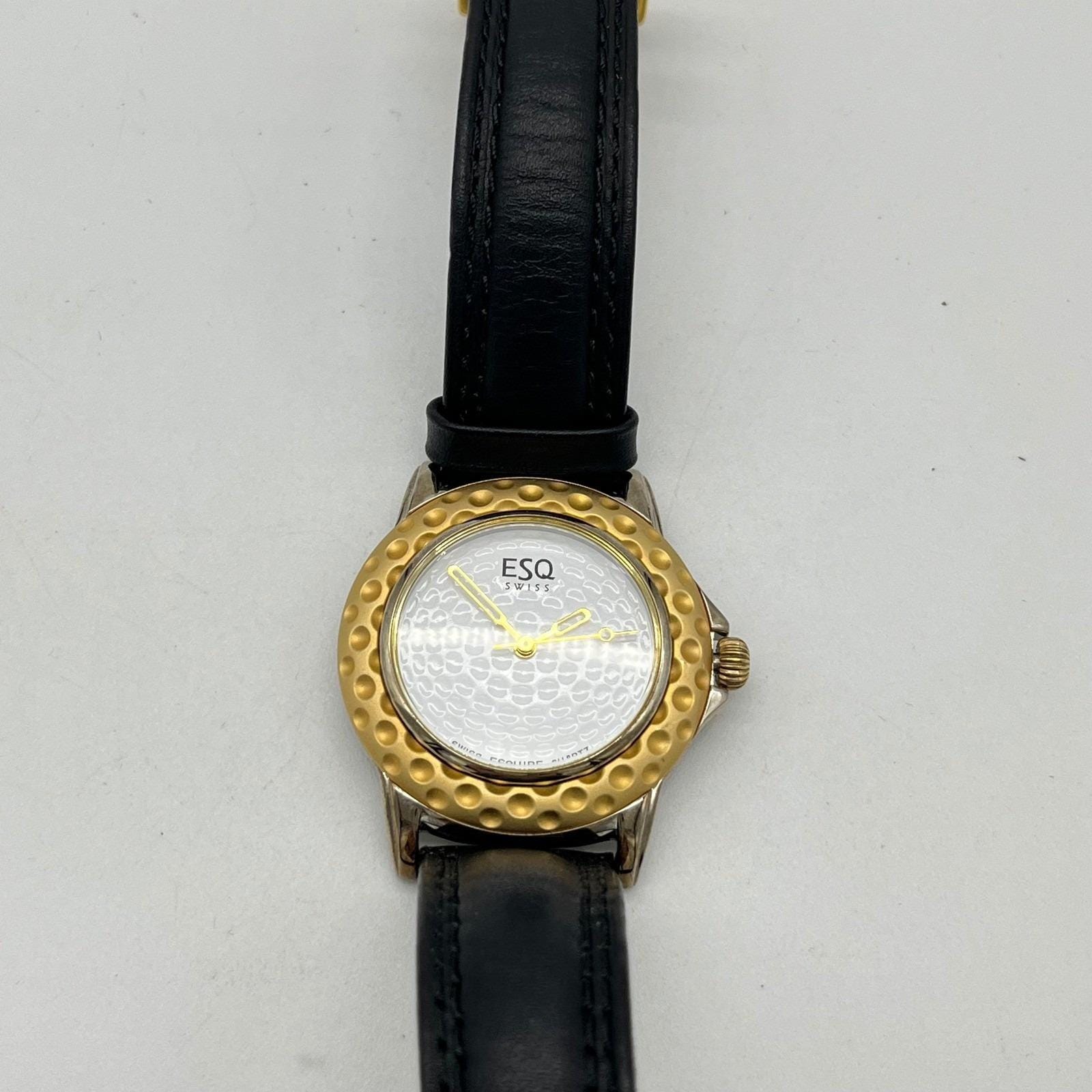 ESQ Swiss Gold Tone Golf Ball Ladies Watch Black Leather  display picture 1