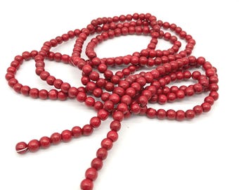 Vintage Red Wooden Bead Christmas Garland Strand