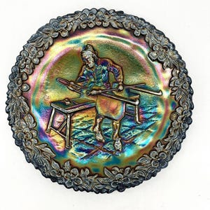 Fenton 1970 Collector&#39;s Plate Jamestown Craftsman Iridescent Carnival Glass
