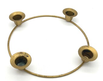 Vintage Gold Tone Brass Advent Candle Holder 8" Ring 4 Taper Holders