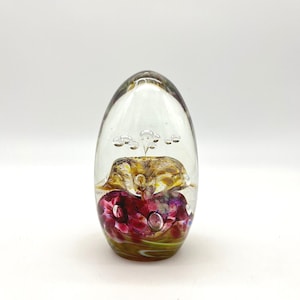 Vintage Signed Art Glass Paperweight Splash Design Controlled Bubble Decor