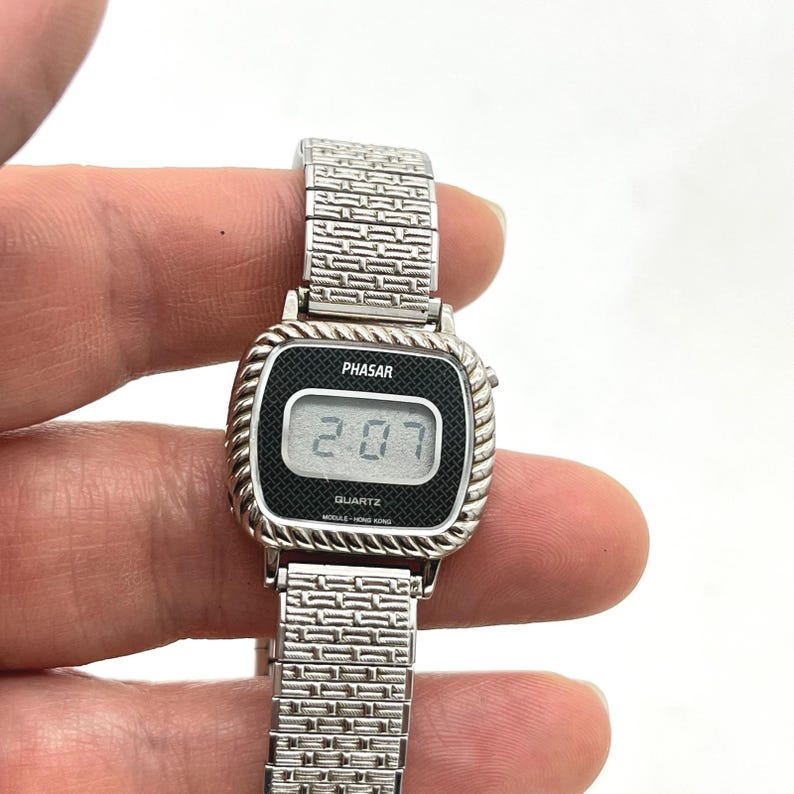 Phasar Digital Watch Sears Roebuck Y450-4290 Silver Tone Rope Bezel Vintage image 6