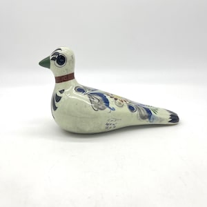 Hand Painted Mexican Folk Art Pottery Bird Figurine Signed Decorative Accent