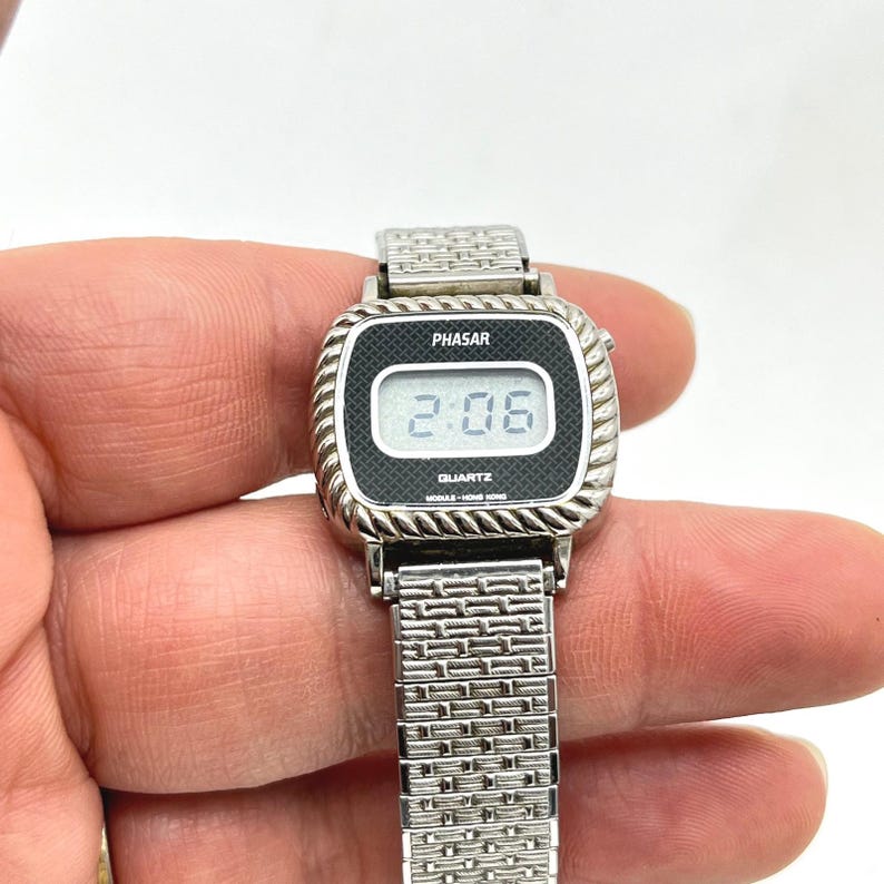 Phasar Digital Watch Sears Roebuck Y450-4290 Silver Tone Rope Bezel Vintage image 7