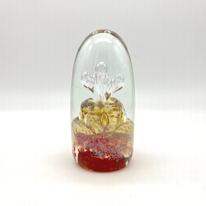 Art Glass Paperweight R. John &#39;93 Red Gold Clear Controlled Bubble Sculpture 5&quot;