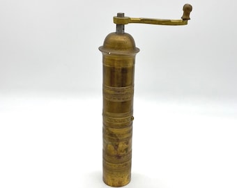 Vintage Turkish Brass Pepper Mill Manual Spice Grinder Hand Engraved 8 Inch