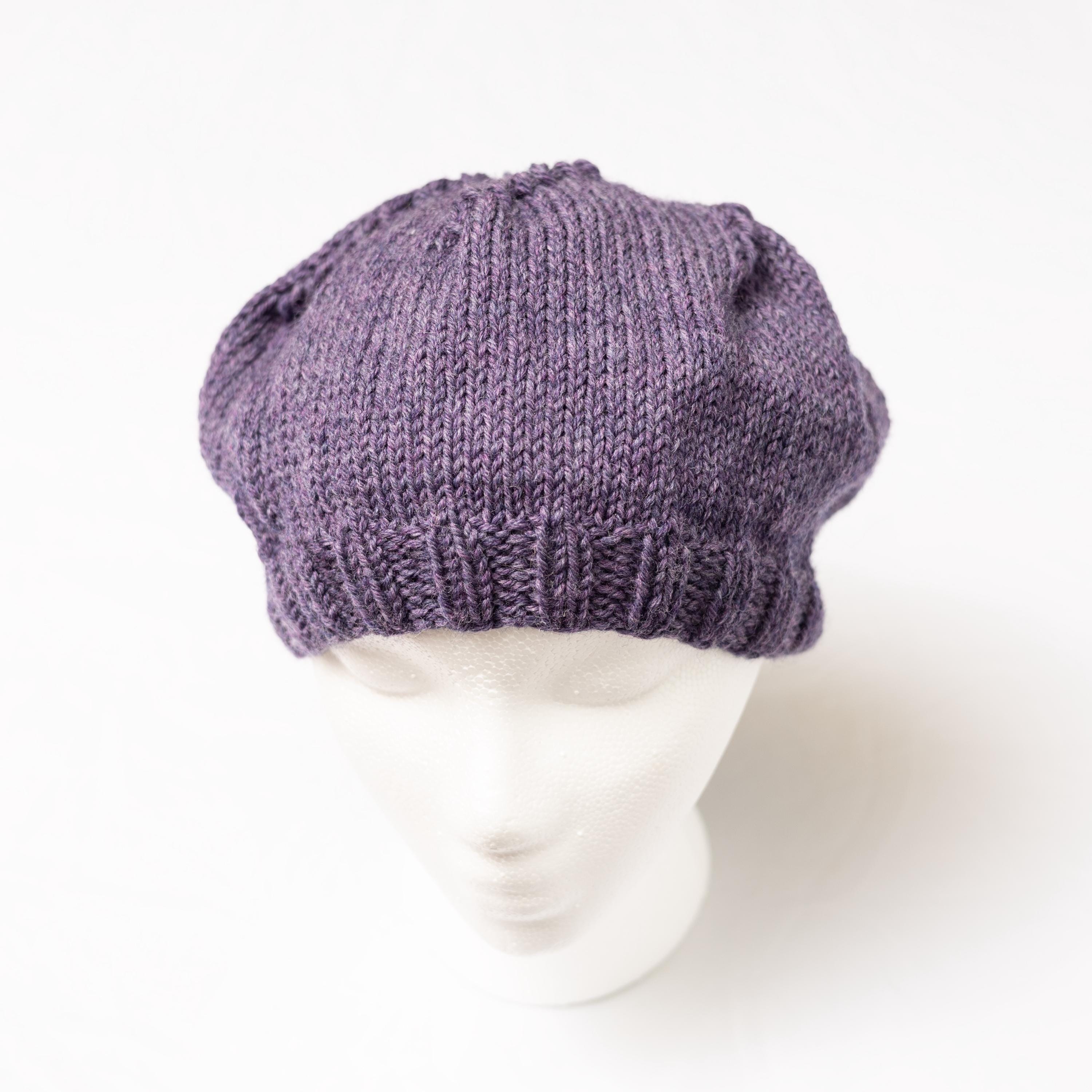 Heathered Lavender Purple Hand Knit Wool Beret Winter Hat Beret Purple 100% Wool Hats for Women for sale | eBay main image 2
