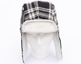 Mudd Black Aviator Trapper Fux Houndstooth Earmuff Buckle  display picture 2