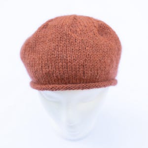 Hand Knit Merino Wool and Alpaca Beret in Terracotta Rose MERINO Handknit Beret - Rust Red – DINADI main image 3