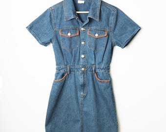 Vestido vaquero Le Lis reciclado, estilo años 70, con bolsillos bordados