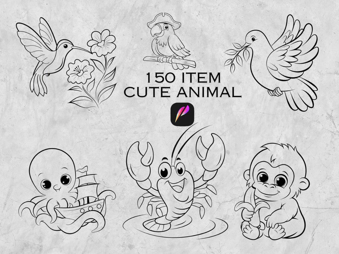 150 Kawaii Animal Procreate Stamps | Brush Set (digital Download - Etsy