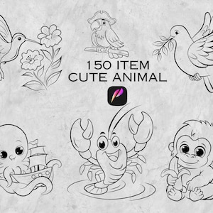 150 Cute Animal Procreate Stamps | Kawaii Animal Brush Set for Procreate | Digital Drawing Stamps for Artists