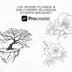 350 pinceaux pour tampons Procreate - 100 roses et 250 pinceaux pour tampons en fleurs de cerisier
