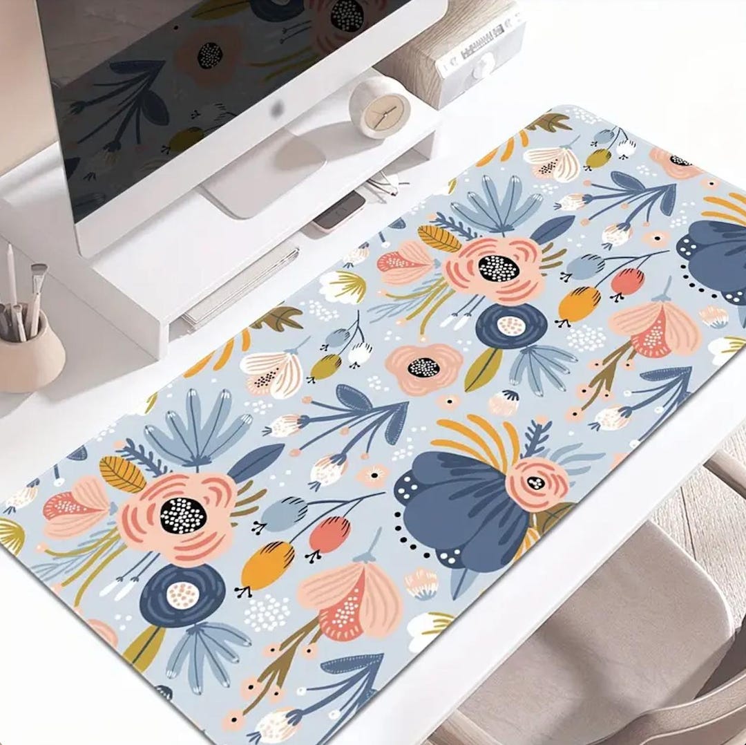 Baby Blue Floral Desk Mat - Etsy