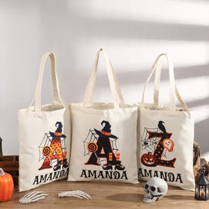 Trick or Treat Candy Bag with Initial Halloween Candy Bag For Kids Customized Halloween Gift Bag For Toddlers