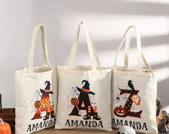 Trick or Treat Candy Bag with Initial Halloween Candy Bag For Kids Customized Halloween Gift Bag For Toddlers