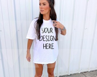 Comfort Colors 1717 White Unisex Tshirt Mockup Outdoors | Oversized Trendy Hipster White Shirt Mockup | White Shirt Mockup