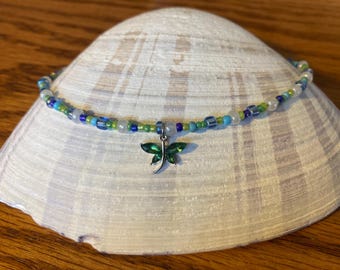 Blue and Green Butterfly Beaded Necklace
