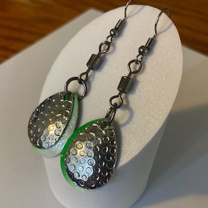 Green and Silver Earrings with Fishing Lure Charms