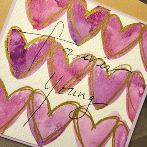 Entrega local disponible - Tarjeta de acuarela - Corazones siempre jóvenes, tarjeta de amor de San Valentín, mensaje de amor, tarjeta de aniversario