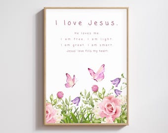 I Love Jesus Nursery Print, Floral Christian Decor (Digital Download)
