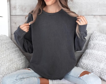 Comfort Colors® Blank Sweatshirt, C1566 Black Sweatshirt for Women, Comfort Colors Crewneck Sweater, Plain Sweater For DIY, Comfort Colors®