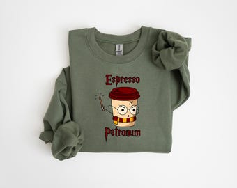 Espresso Patronum Sweatshirt, Coffee Lover Gift, Wizard Lover Gift, Magical Coffee Shirt, HP Fan Gift, Universal Magical Family Trip Shirt