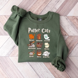 Potter Cats Sweatshirt, Funny Cat Sweatshirt, Comfy Wizard Book Lover Shirt, HP Fan Gift, Universal Studios Trip Sweater, HP Fall Sweatshirt